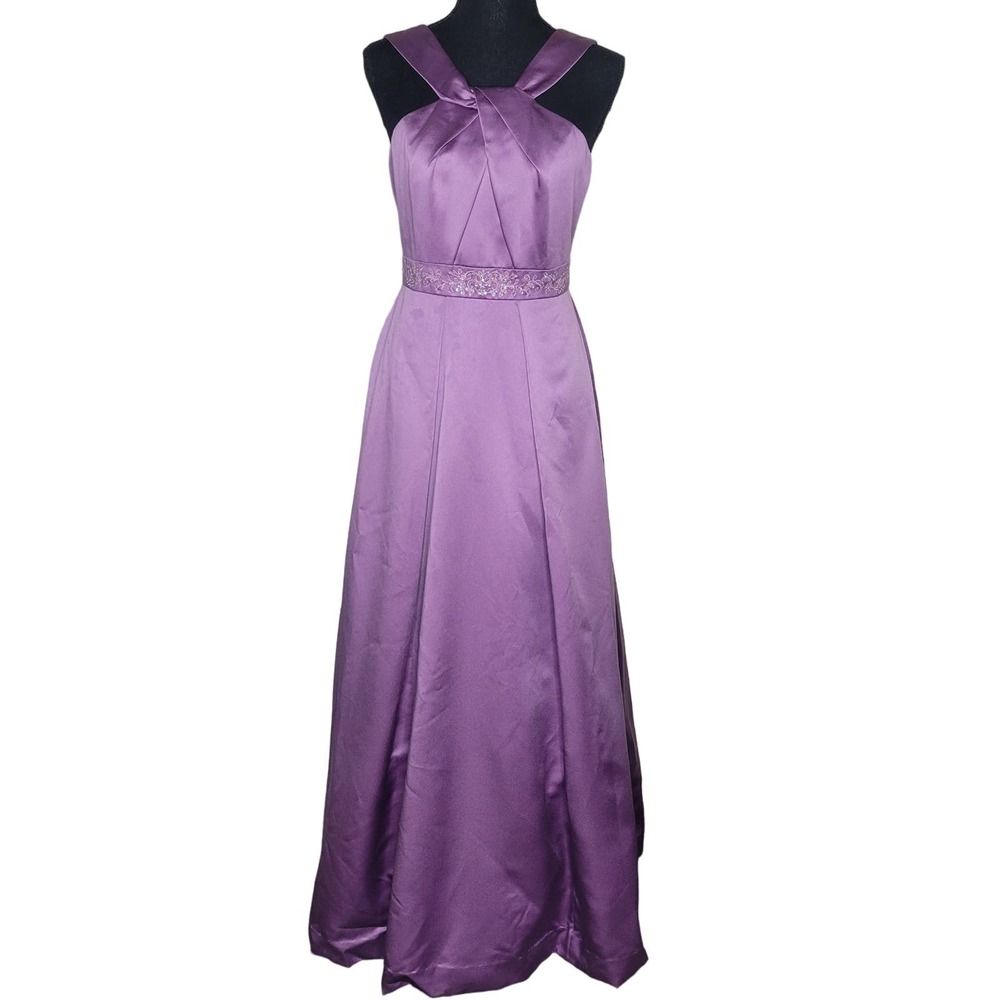 David's Bridal Satin Beaded Halter Wisteria Bridesmaid Formal Ball Gown Dress✨️4 - Picture 16 of 16